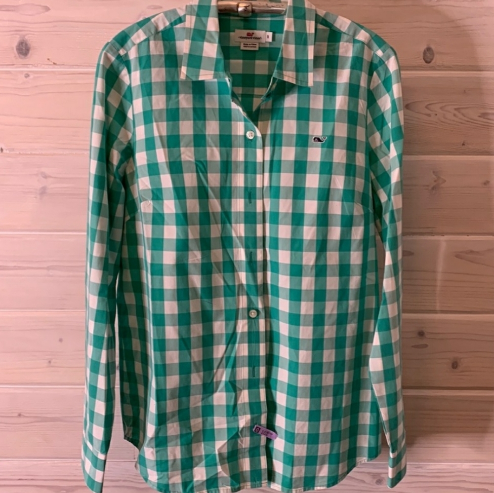 Vineyard Vines Green and White Gingham Button-Down Shirt